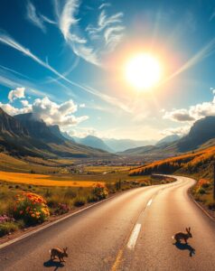 Adventurous Road Trip Through Serene Landscapes – free AI stock image