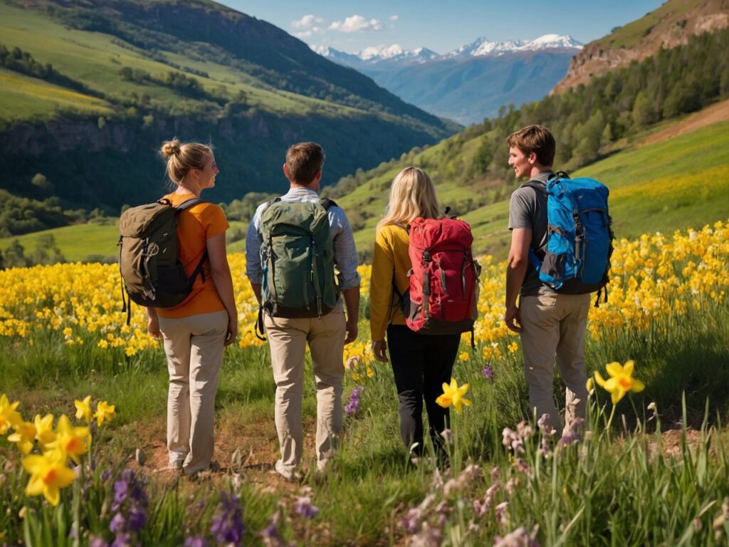 Adventurous Travelers Exploring a Scenic Landscape – free AI stock image
