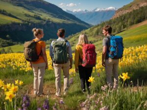 Adventurous Travelers Exploring a Scenic Landscape – free AI stock image