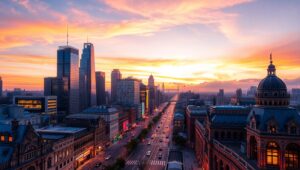 Aerial Cityscape at Dusk – free AI stock image