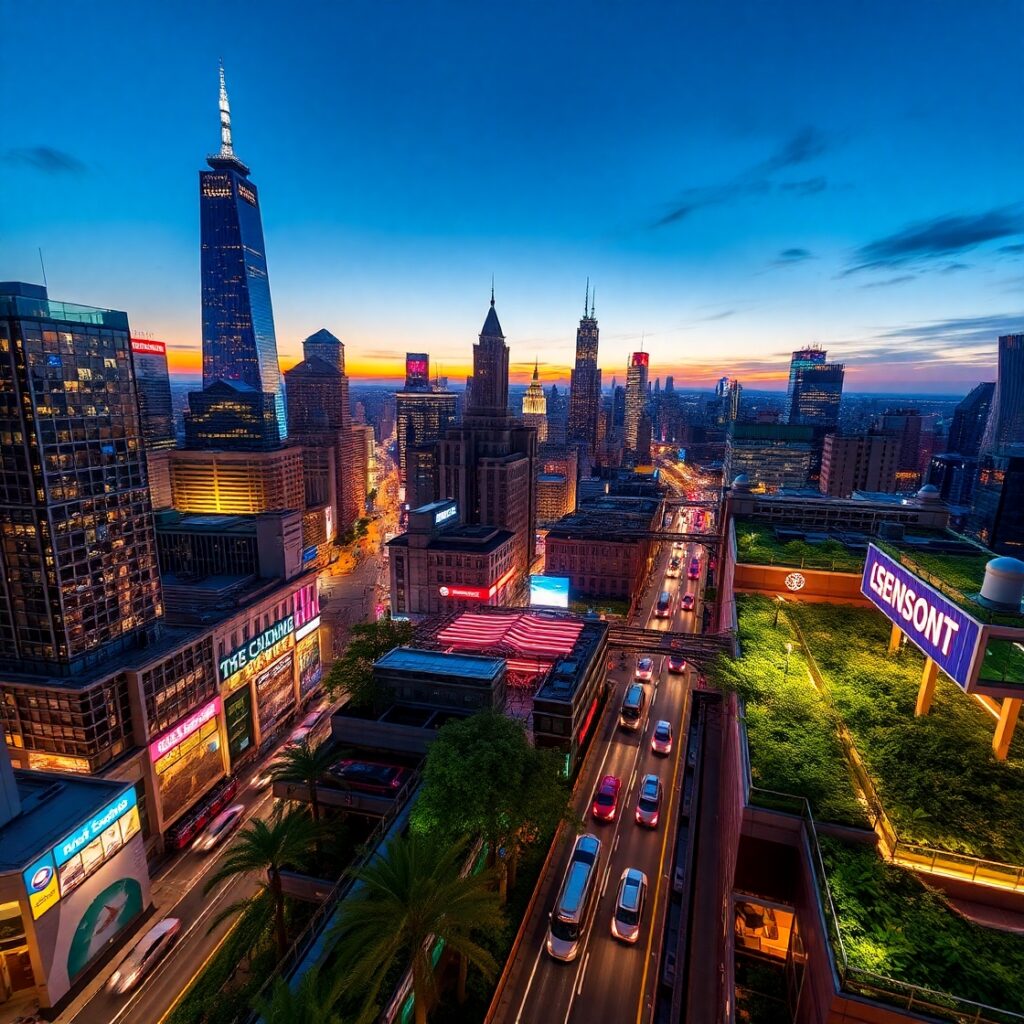 Aerial View of Bustling Urban Cityscape – free AI stock image