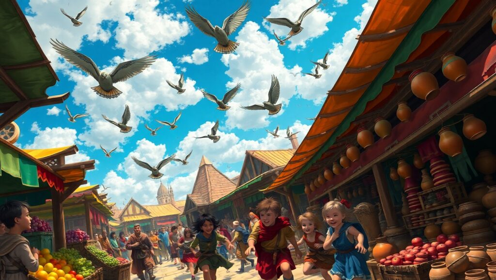 Aerial View of Medieval Market – free AI stock image
