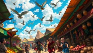 Aerial View of Medieval Market – free AI stock image