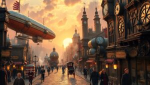 Aerial Wonders of Steampunk City – free AI stock image