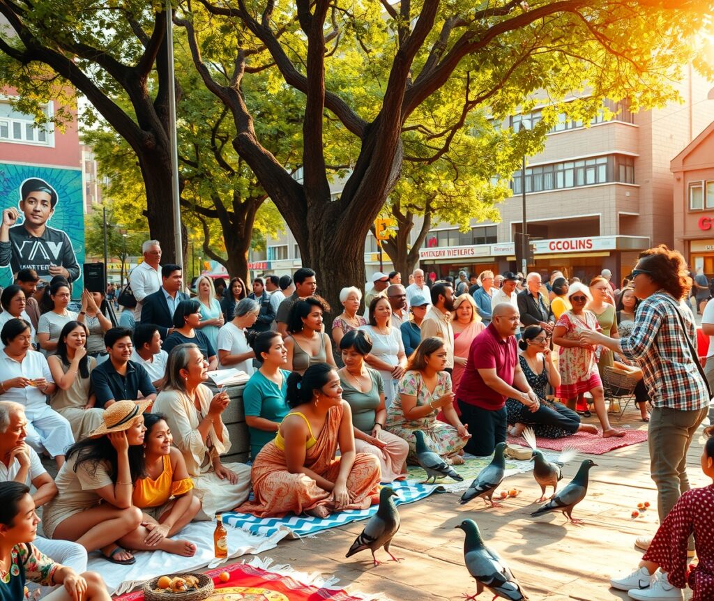 An Urban Gathering of Diverse Individuals – free AI stock image