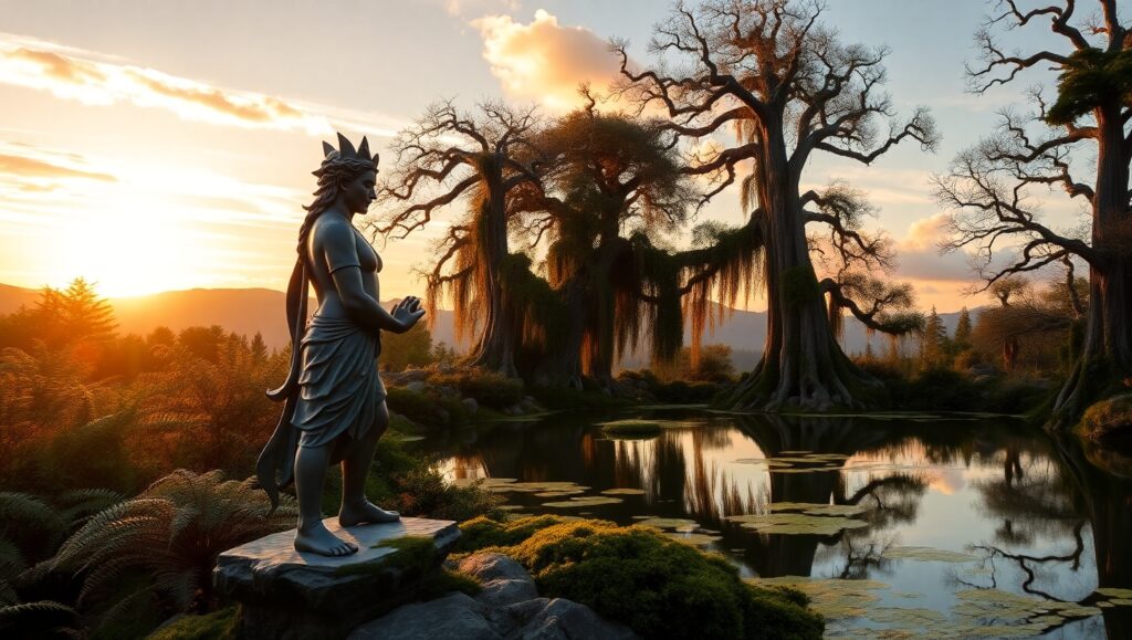 Ancient Bronze Serenity at Sunset – free AI stock image