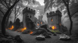 Ancient Castle Ruins in a Mystical Forest – free AI stock image