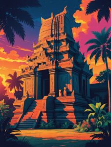 Ancient Cat Temple at Sunset – free AI stock image