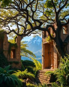 Ancient Ruins Amidst Lush Greenery – free AI stock image