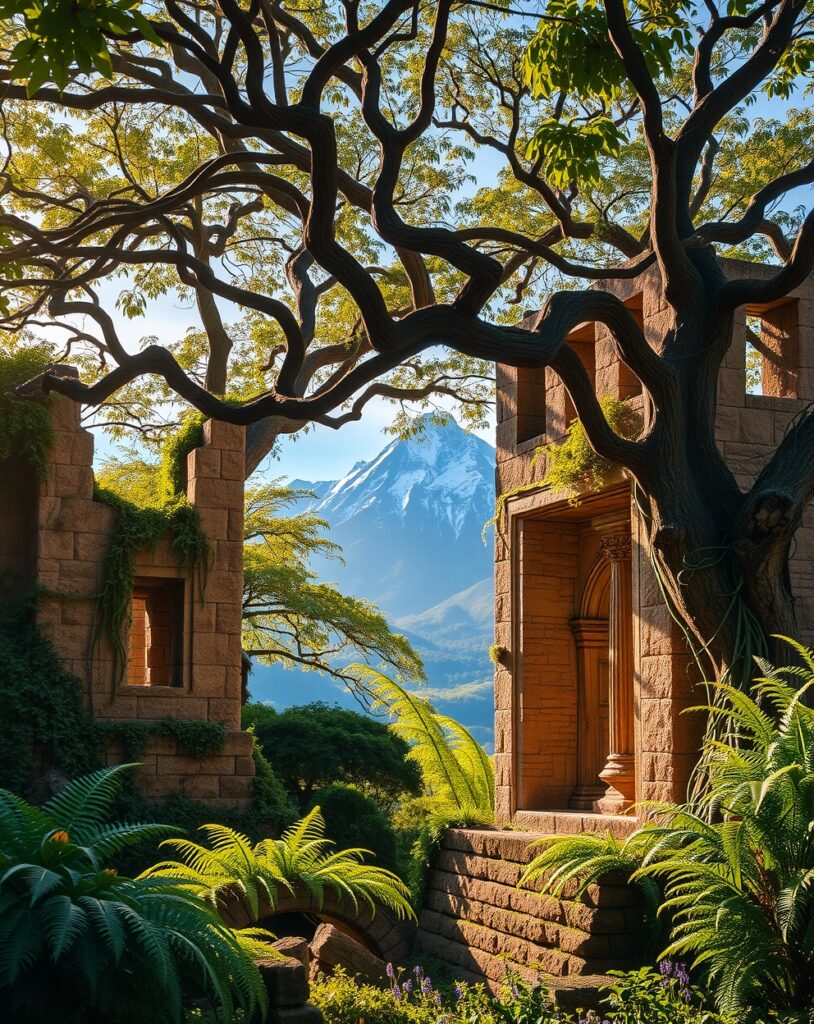 Ancient Ruins Amidst Lush Greenery – free AI stock image