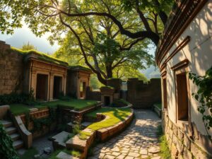 Ancient Stone Architecture Amidst Lush Nature – free AI stock image