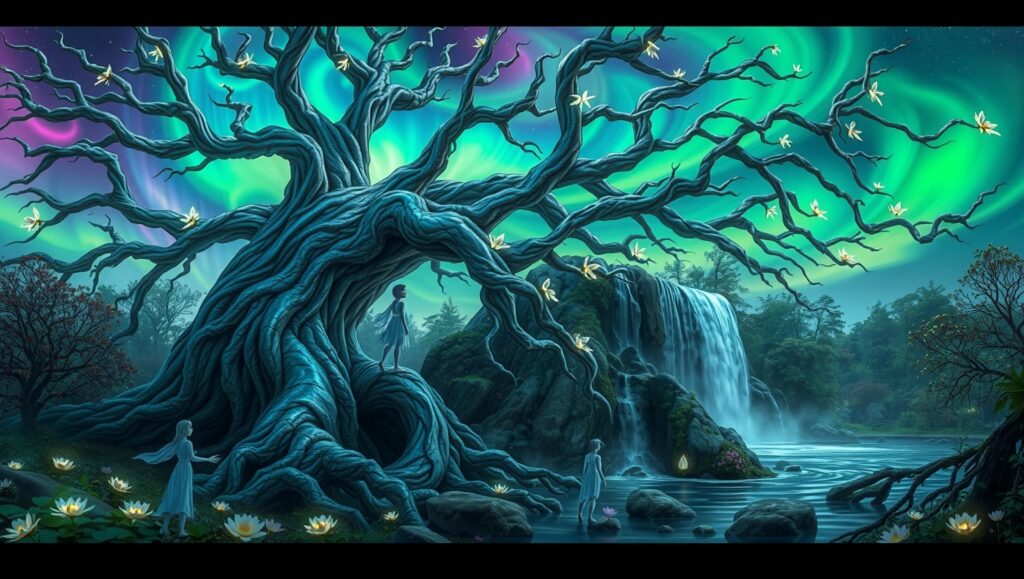 Ancient Tree in Mystical Forest – free AI stock image