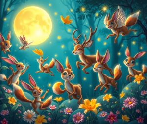 Animated Forest Creatures Dance Under Moonlight – free AI stock image