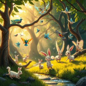 Animated Forest Creatures in Harmony – free AI stock image