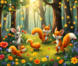 Animated Forest with Dancing Animals – free AI stock image