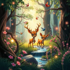 Animated Forest with Magical Creatures – free AI stock image