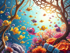 Animated Underwater World with Colorful Fish – free AI stock image