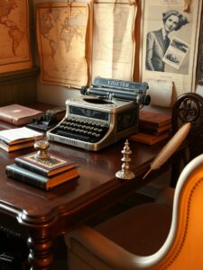 Antique Books and Vintage Typewriter Arrangement – free AI stock image