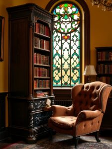Antique Bookshelf in a Cozy Library – free AI stock image