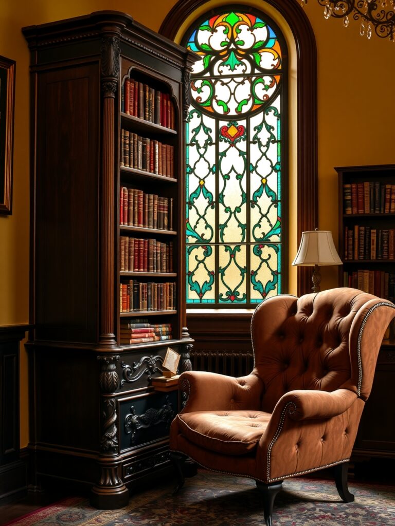 Antique Bookshelf in a Cozy Library – free AI stock image