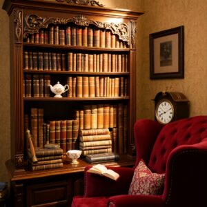 Antique Bookshelf with Vintage Decor – free AI stock image