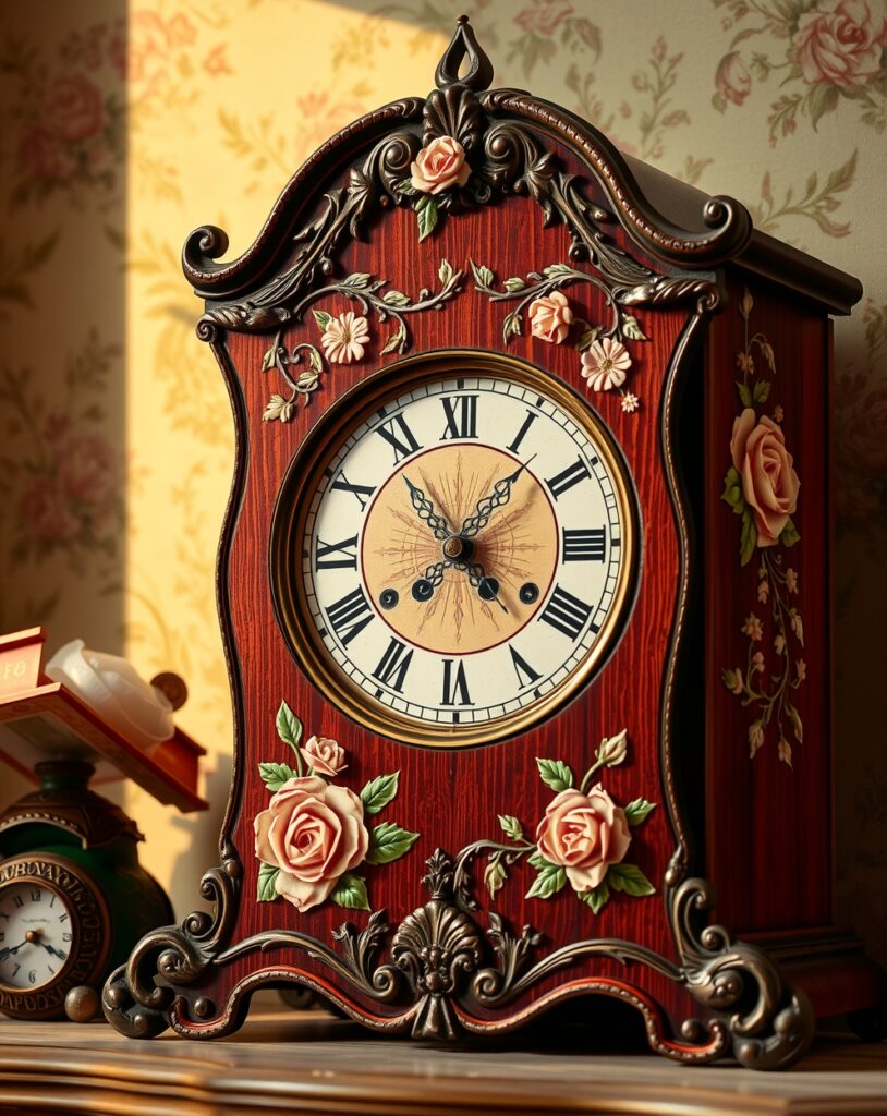 Antique Clock with Vintage Floral Design – free AI stock image
