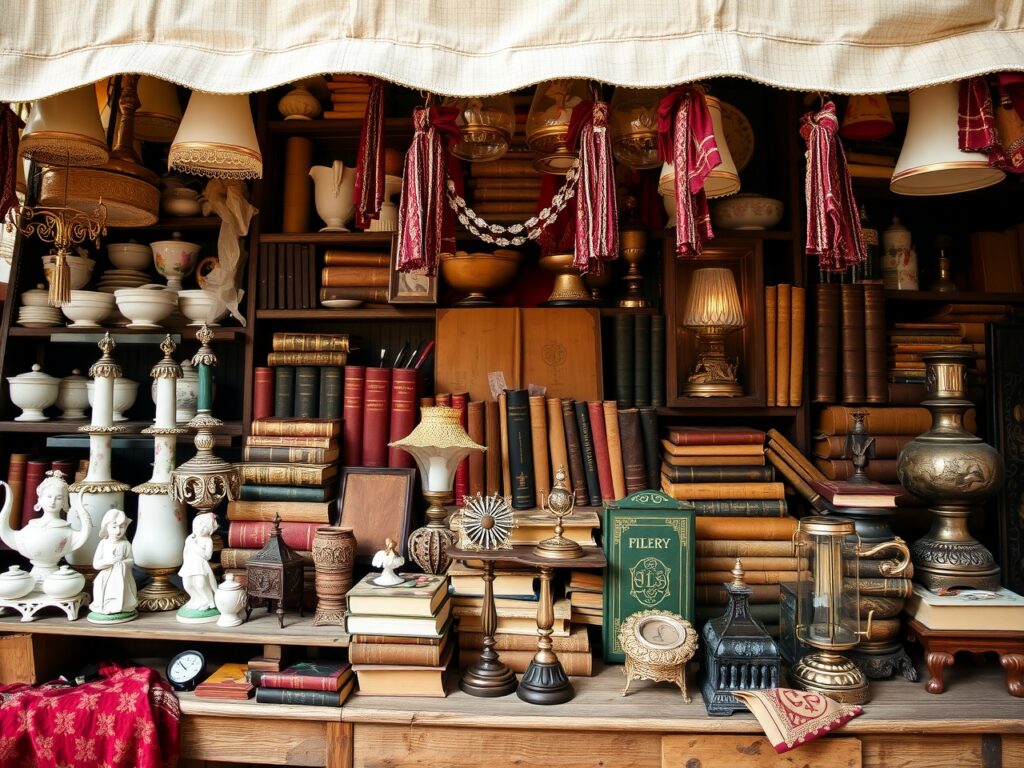 Antique Market Stall Full of Vintage Treasures – free AI stock image