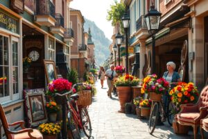 Antique Market Street on a Sunny Day – free AI stock image