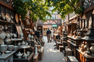 Antique Market with Vintage Goods Displayed – free AI stock image