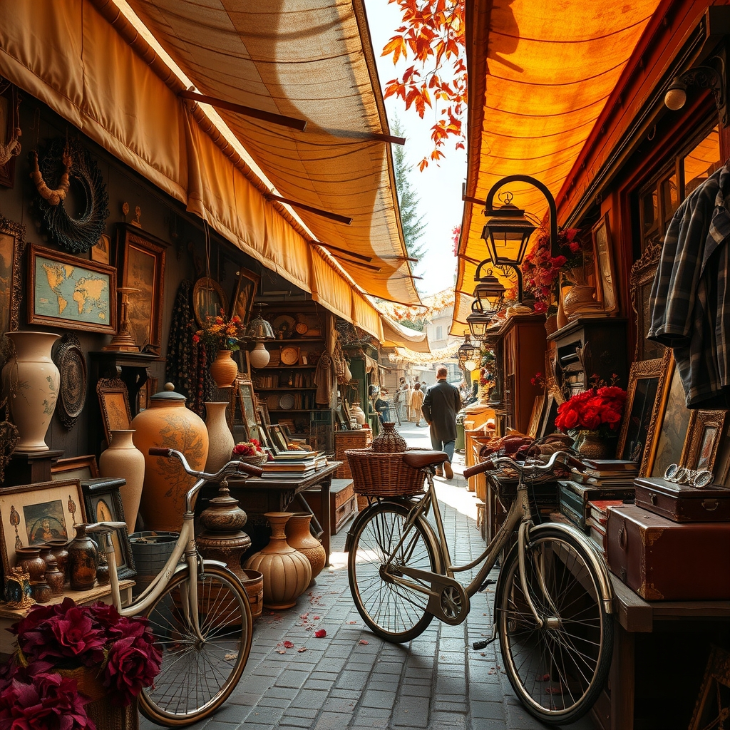 Antique Market with Vintage Treasures – free AI stock image