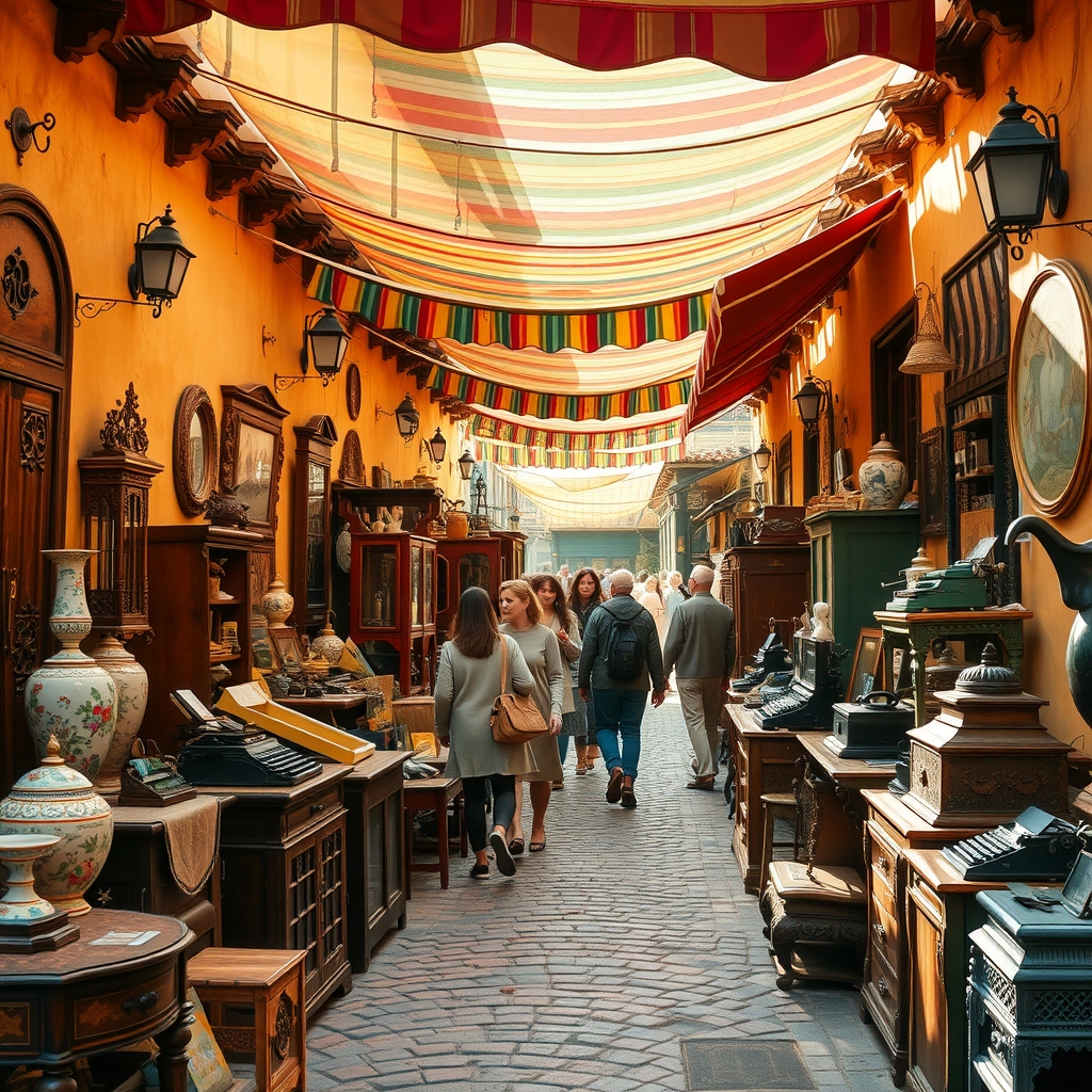 Antique Market with Vintage Treasures – free AI stock image