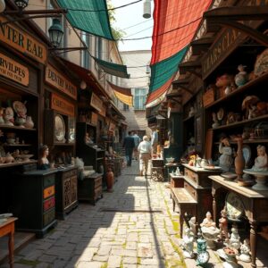 Antique Market with Vintage Treasures – free AI stock image
