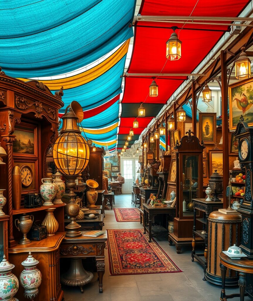 Antique Market with Vintage Treasures – free AI stock image