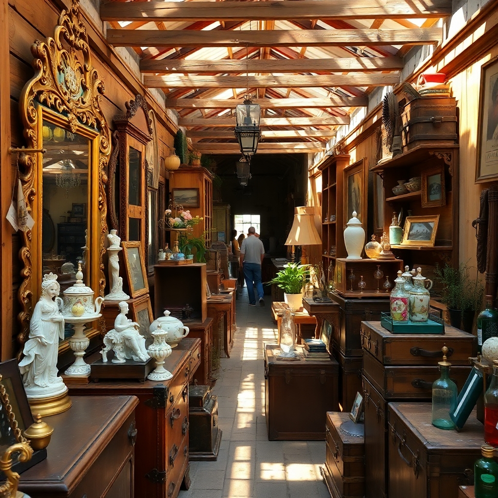 Antique Market with Vintage Treasures – free AI stock image