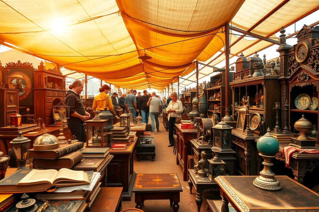 Antique Market with Vintage Treasures Display – free AI stock image