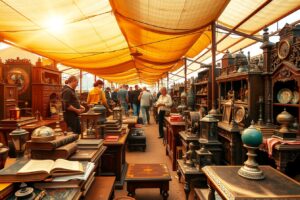 Antique Market with Vintage Treasures Display – free AI stock image