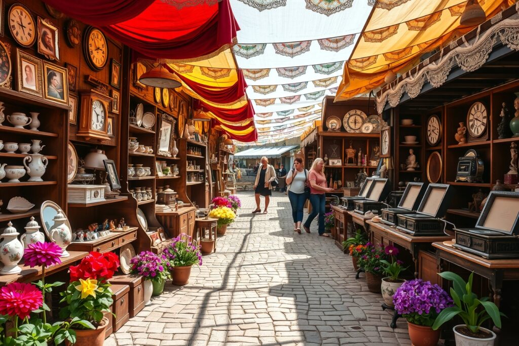 Antique Market with Vintage Treasures Displayed – free AI stock image
