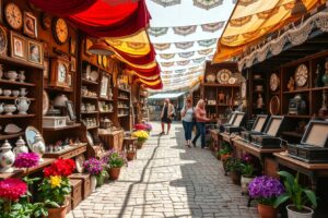 Antique Market with Vintage Treasures Displayed – free AI stock image