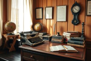 Antique Typewriter and Vintage Books – free AI stock image