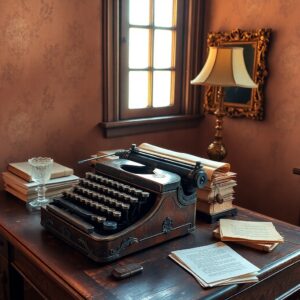 Antique Typewriter on a Weathered Desk – free AI stock image