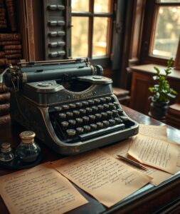 Antique Typewriter on a Wooden Desk – free AI stock image