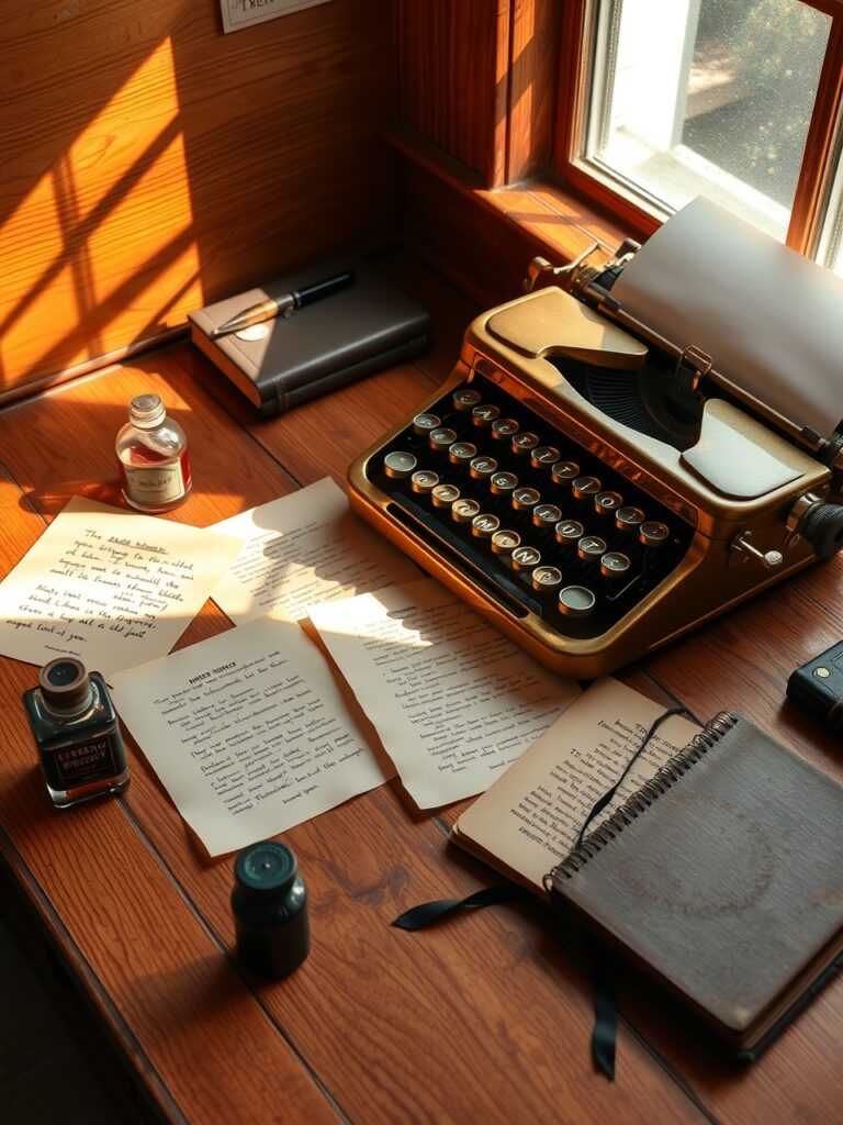 Antique Typewriter on a Wooden Desk – free AI stock image