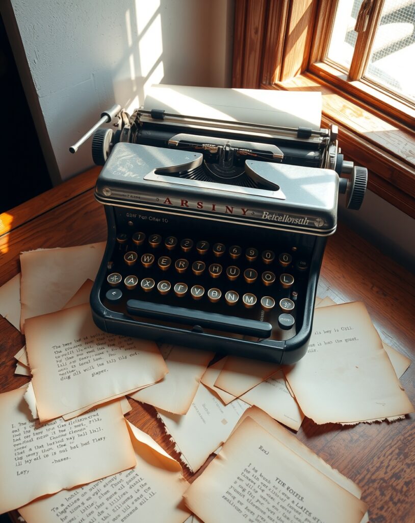 Antique Typewriter on a Wooden Desk – free AI stock image