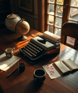 Antique Typewriter on Vintage Desk – free AI stock image