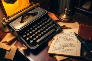 Antique Typewriter on Vintage Desk – free AI stock image