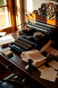 Antique Typewriter on Vintage Desk – free AI stock image