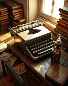 Antique Typewriter on Vintage Desk – free AI stock image