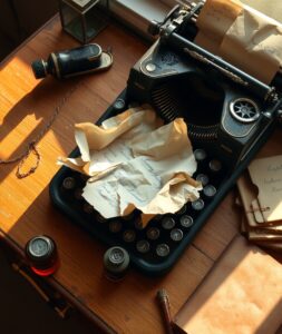 Antique Typewriter on Vintage Wood Desk – free AI stock image