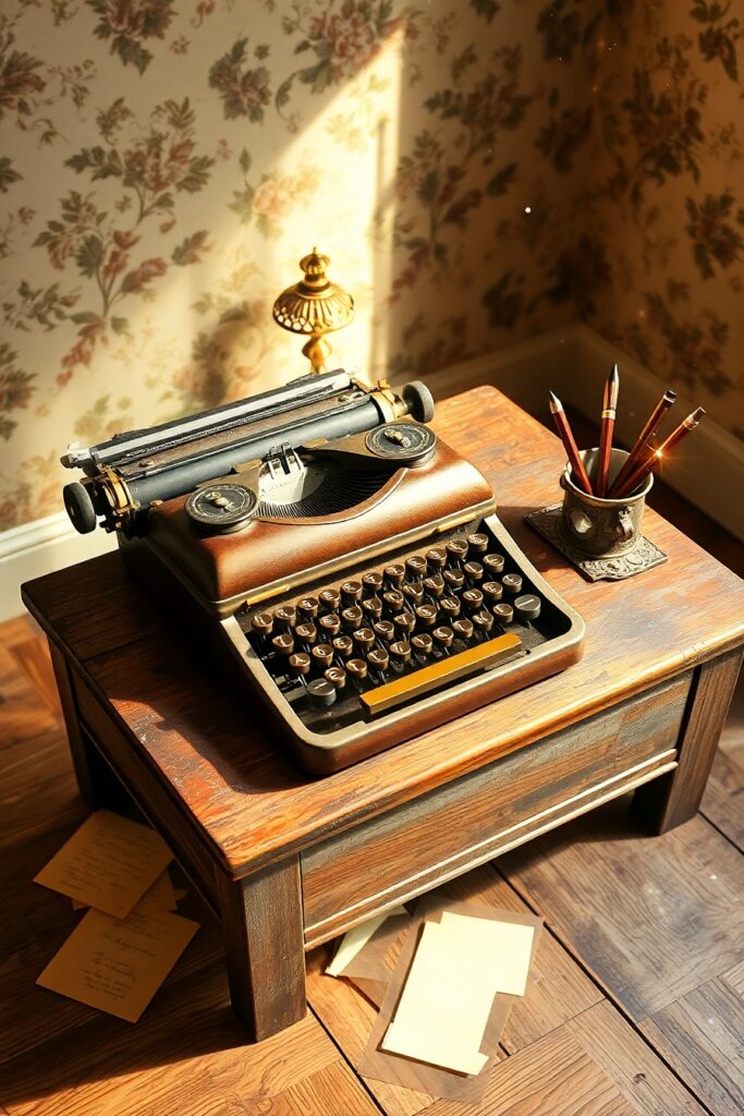 Antique Typewriter on Wooden Desk – free AI stock image