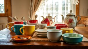 An Artistic Assembly of Everyday Objects on a Wooden Table Image – free AI stock image